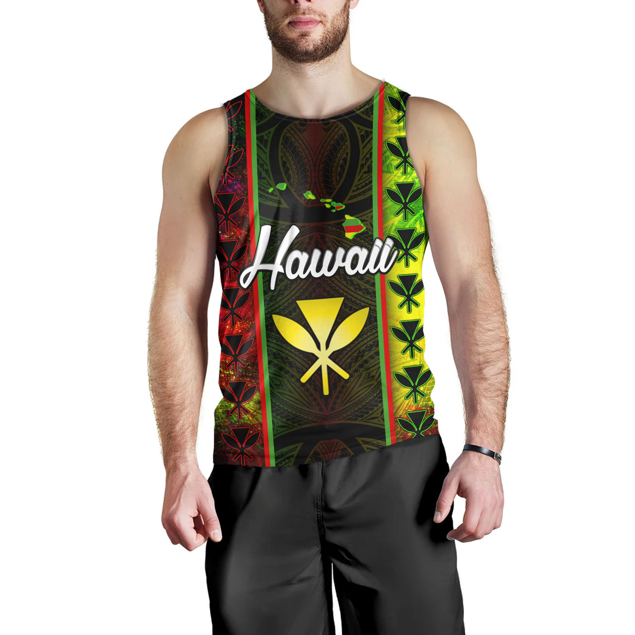 Hawaii Custom Personalised Tank Top Kanakamaoli Flag With Map Traditional Patterns