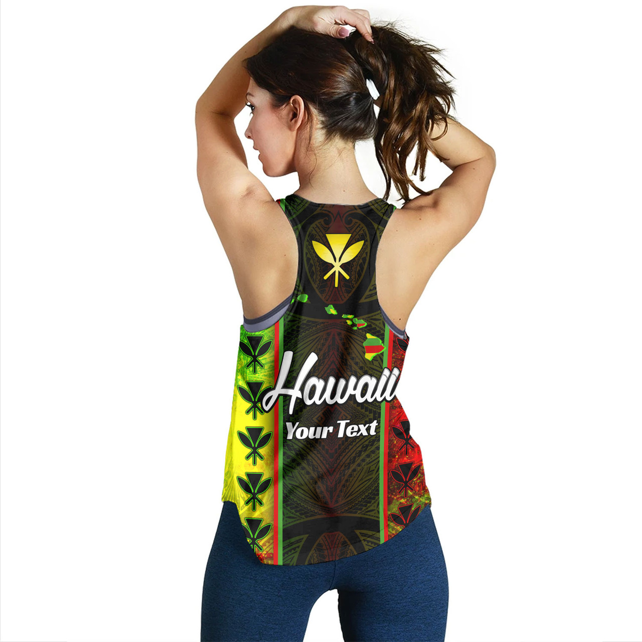 Hawaii Custom Personalised Women Tank Kanakamaoli Flag With Map Traditional Patterns