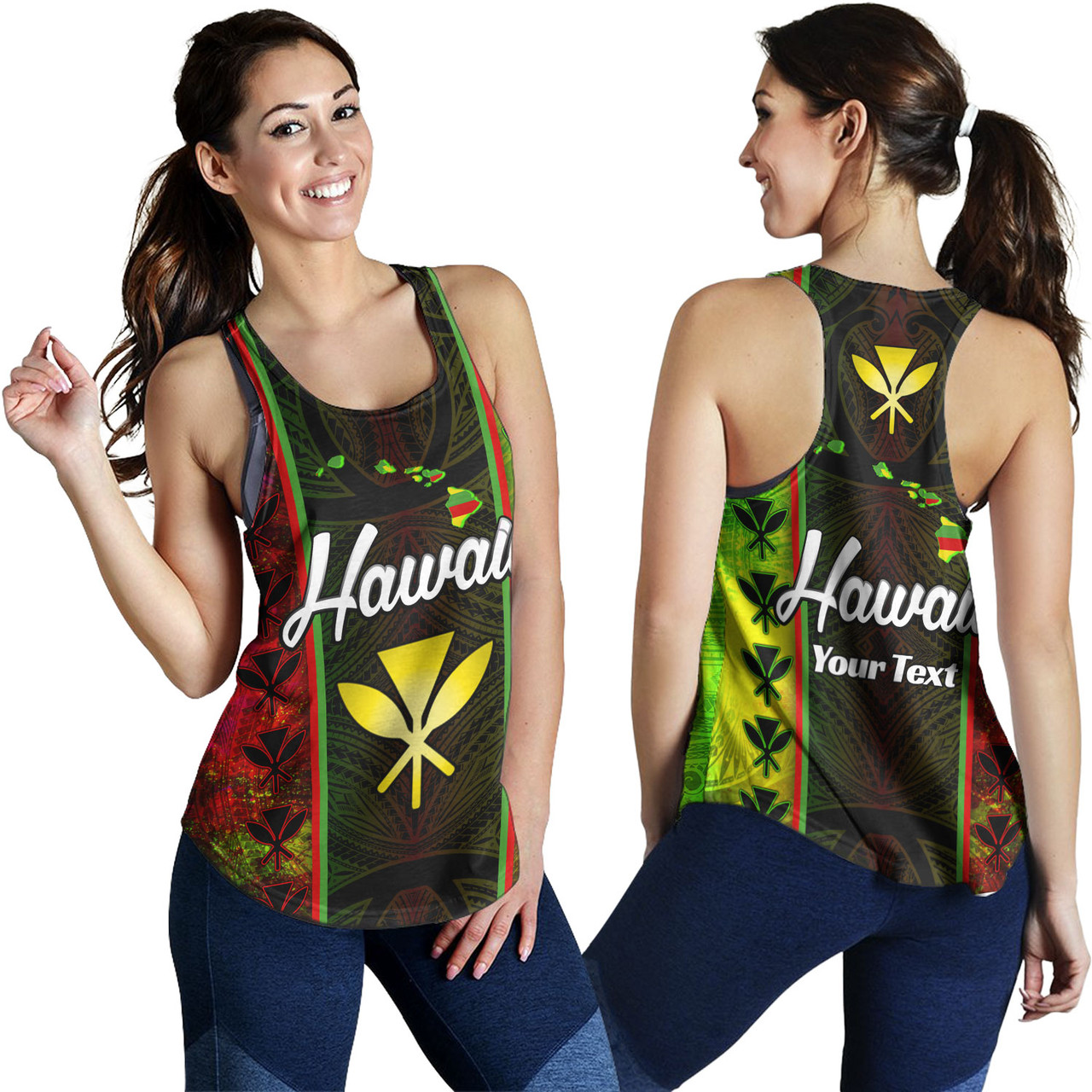 Hawaii Custom Personalised Women Tank Kanakamaoli Flag With Map Traditional Patterns