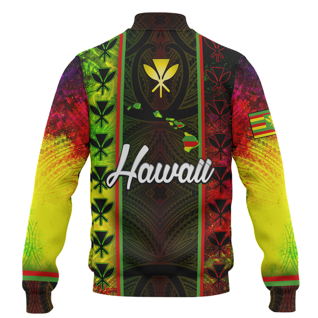 Hawaii Custom Personalised Baseball Jacket Kanakamaoli Flag With Map Traditional Patterns