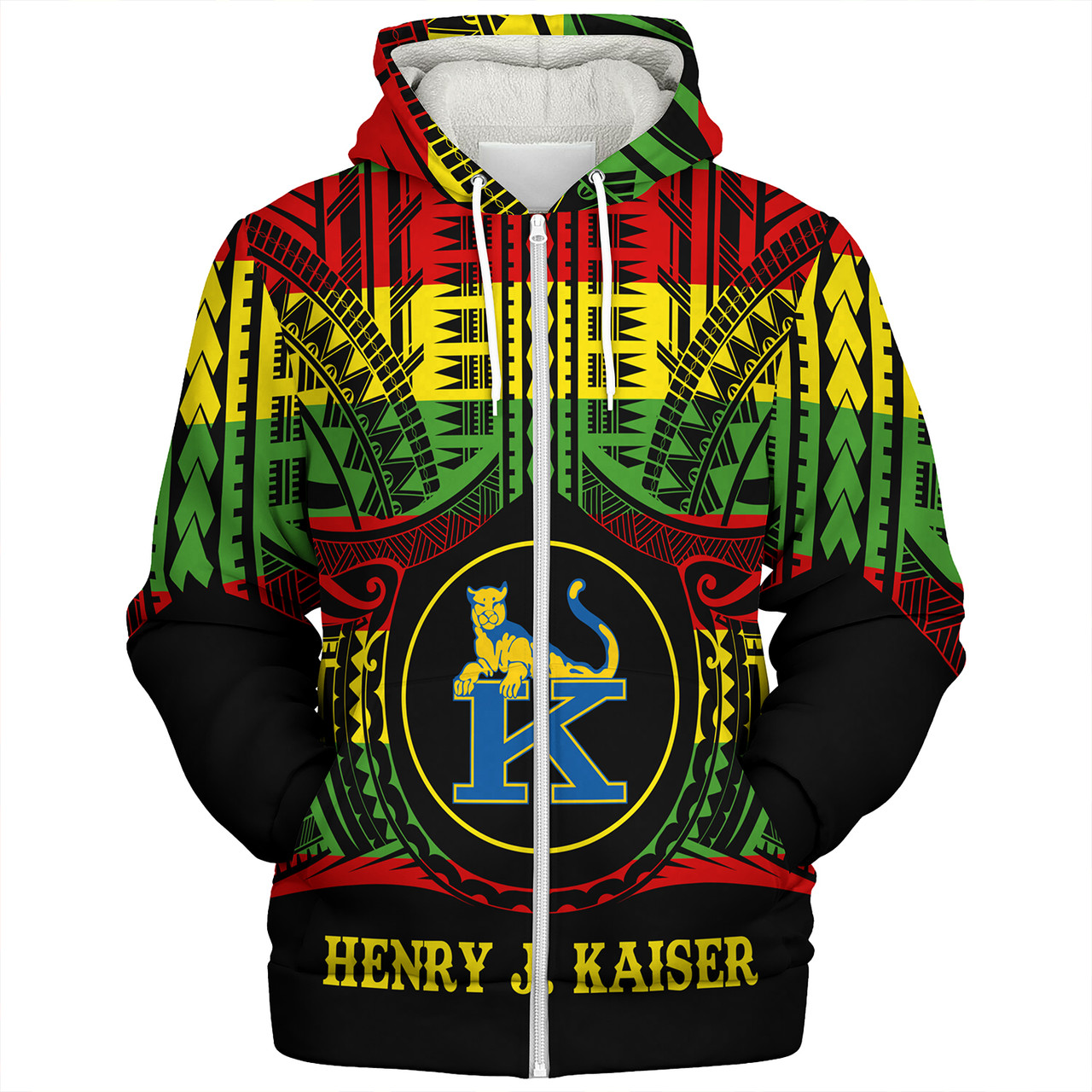 Hawaii Sherpa Hoodie Henry J. Kaiser High School Reggae Color Polynesian