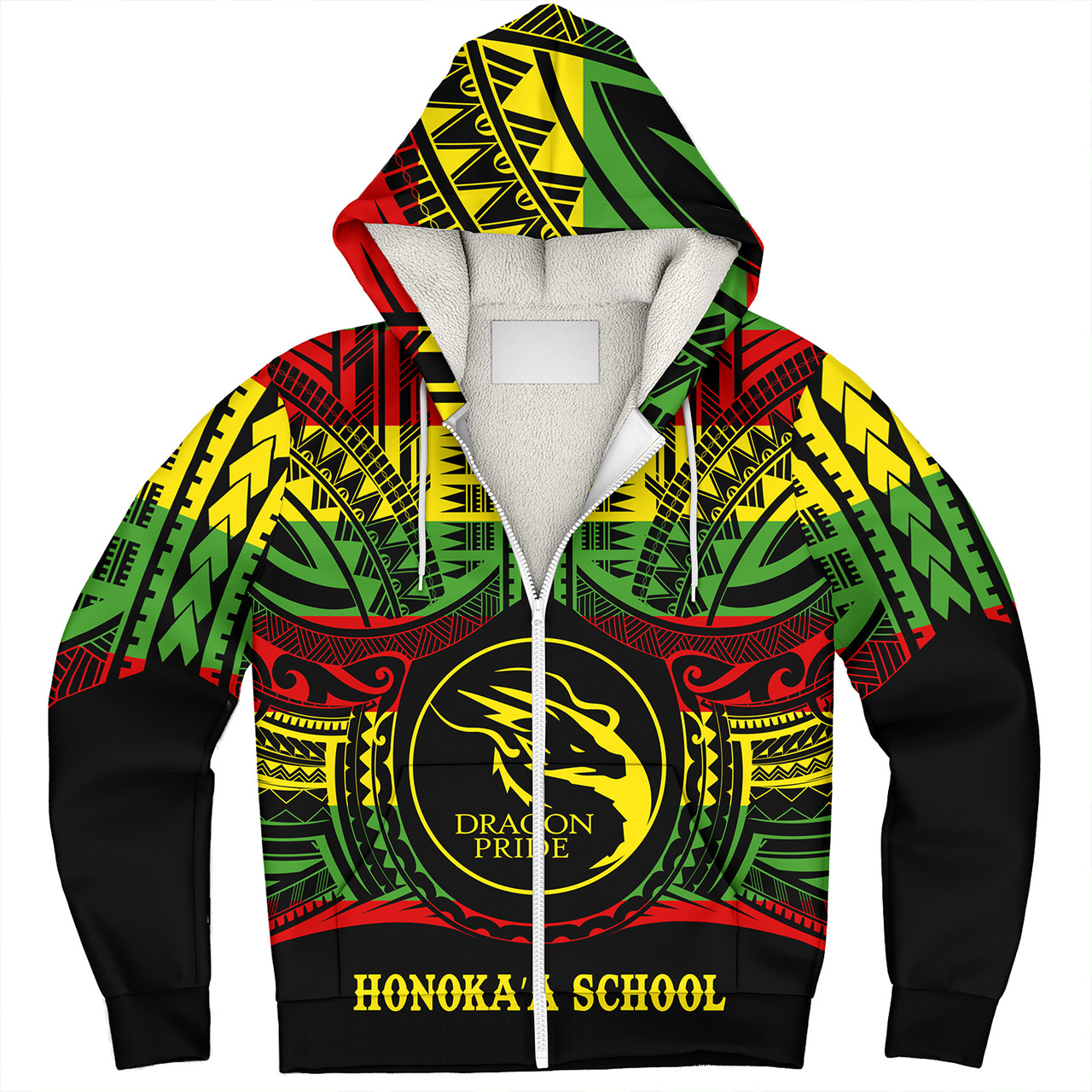 Hawaii Sherpa Hoodie Honokaʻa High & Intermediate School Reggae Color Polynesian