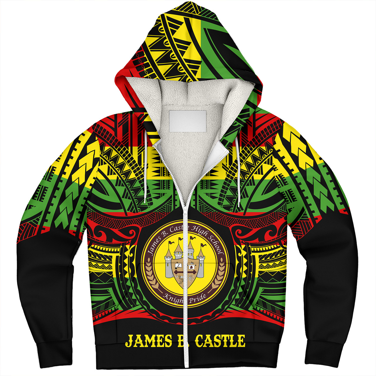 Hawaii Sherpa Hoodie James B. Castle High School Reggae Color Polynesian