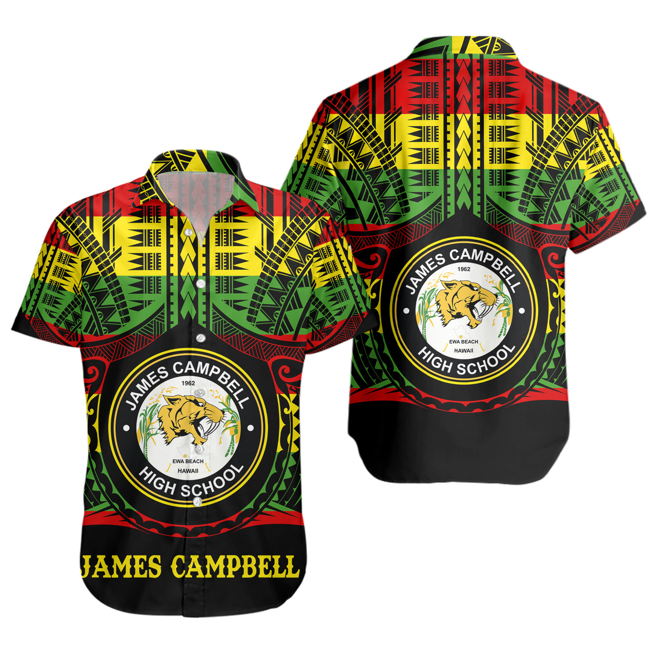 Hawaii Short Sleeve Shirt James Campbell High School Reggae Color Polynesian