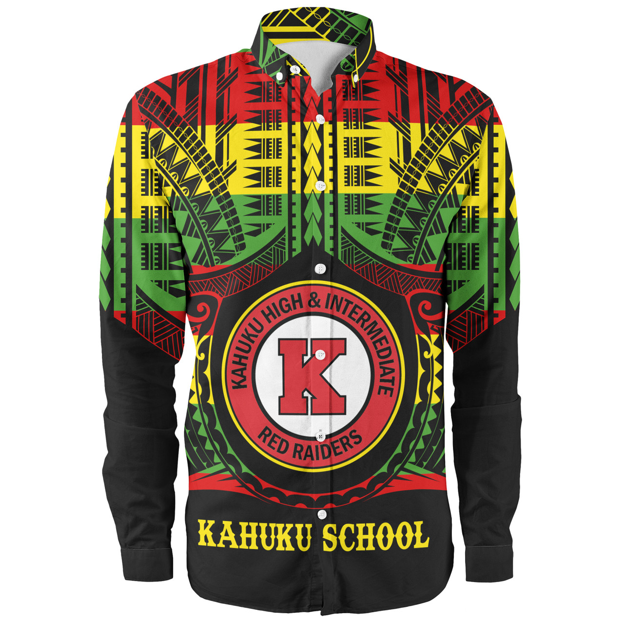 Hawaii Long Sleeve Shirt Kahuku High & Intermediate School Reggae Color Polynesian
