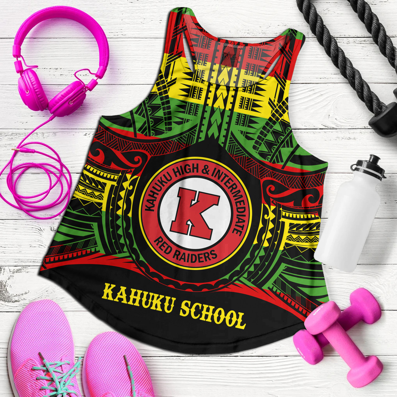 Hawaii Women Tank Kahuku High & Intermediate School Reggae Color Polynesian