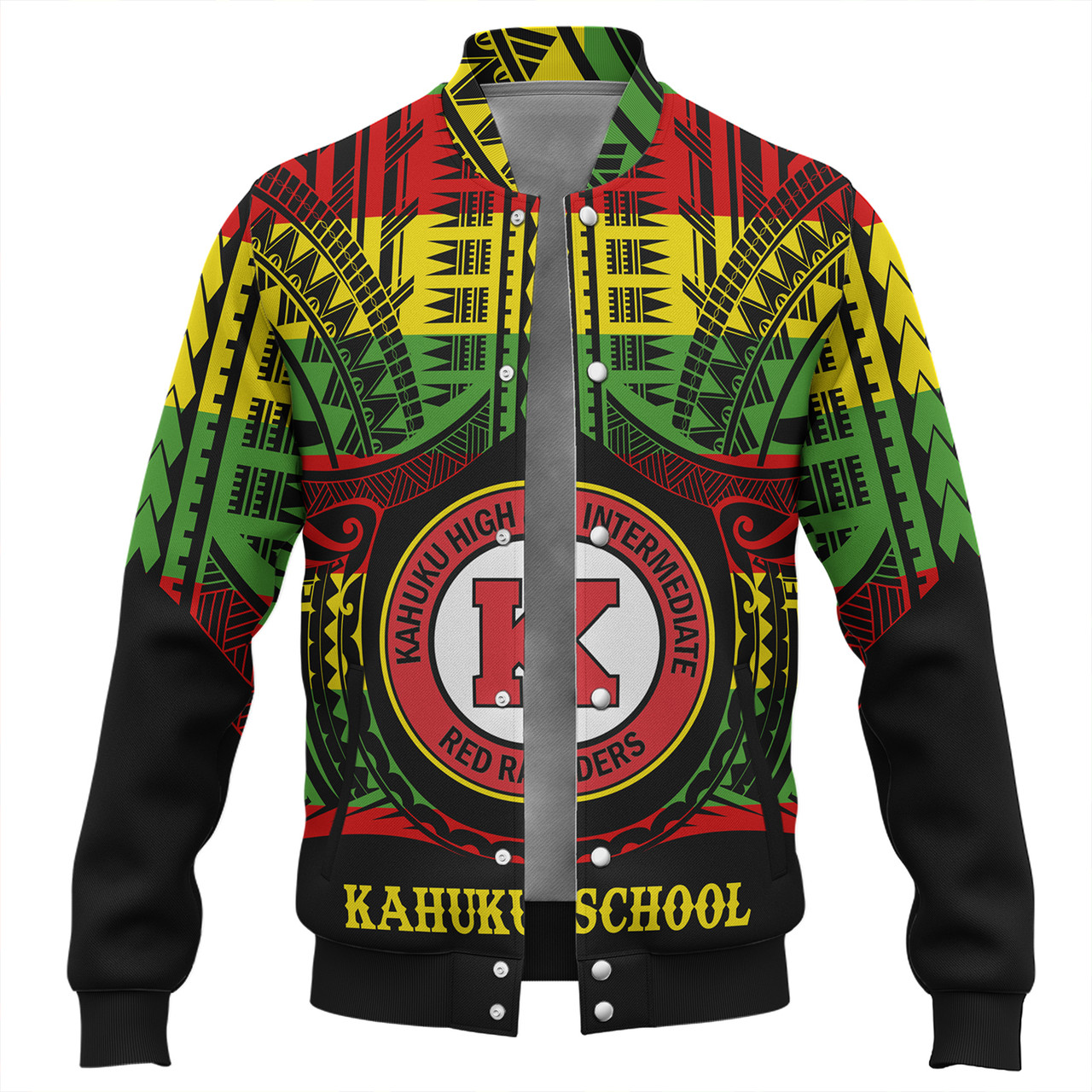 Hawaii Baseball Jacket Kahuku High & Intermediate School Reggae Color Polynesian