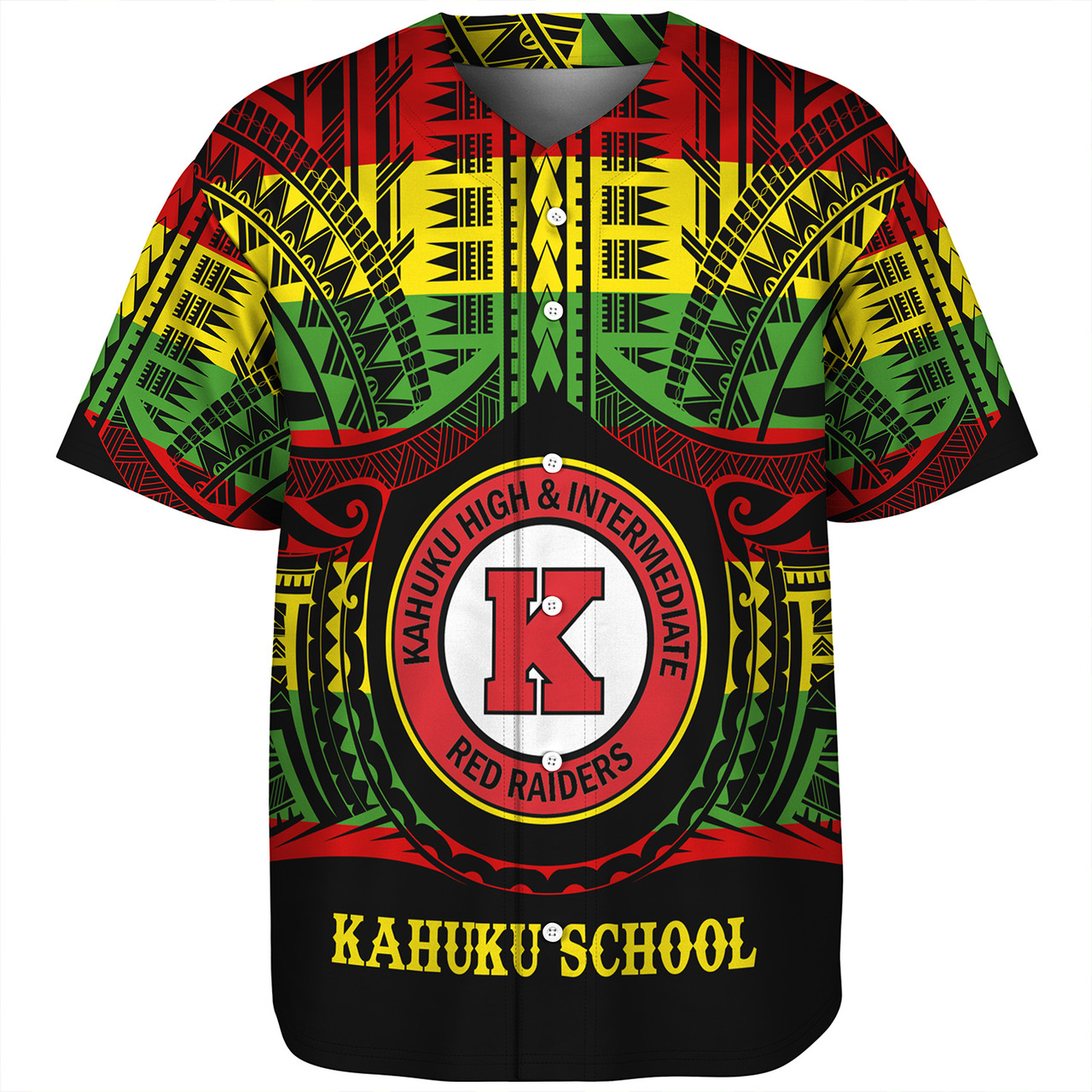 Hawaii Baseball Shirt Kahuku High & Intermediate School Reggae Color Polynesian