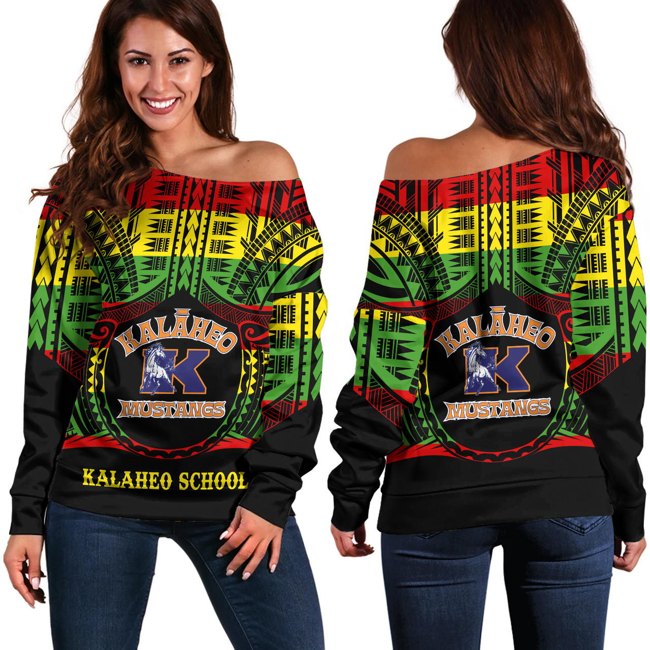 Hawaii Off Shoulder Sweatshirt Kalaheo High School Reggae Color Polynesian