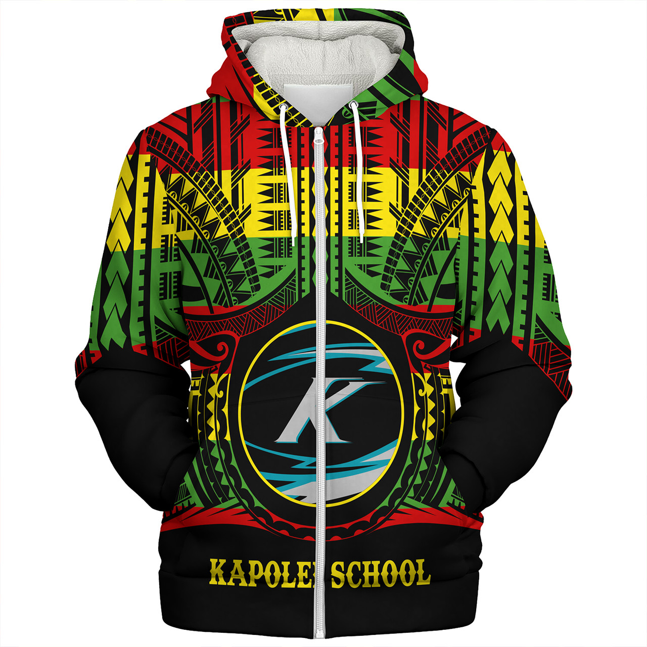 Hawaii Sherpa Hoodie Kapolei High School Reggae Color Polynesian