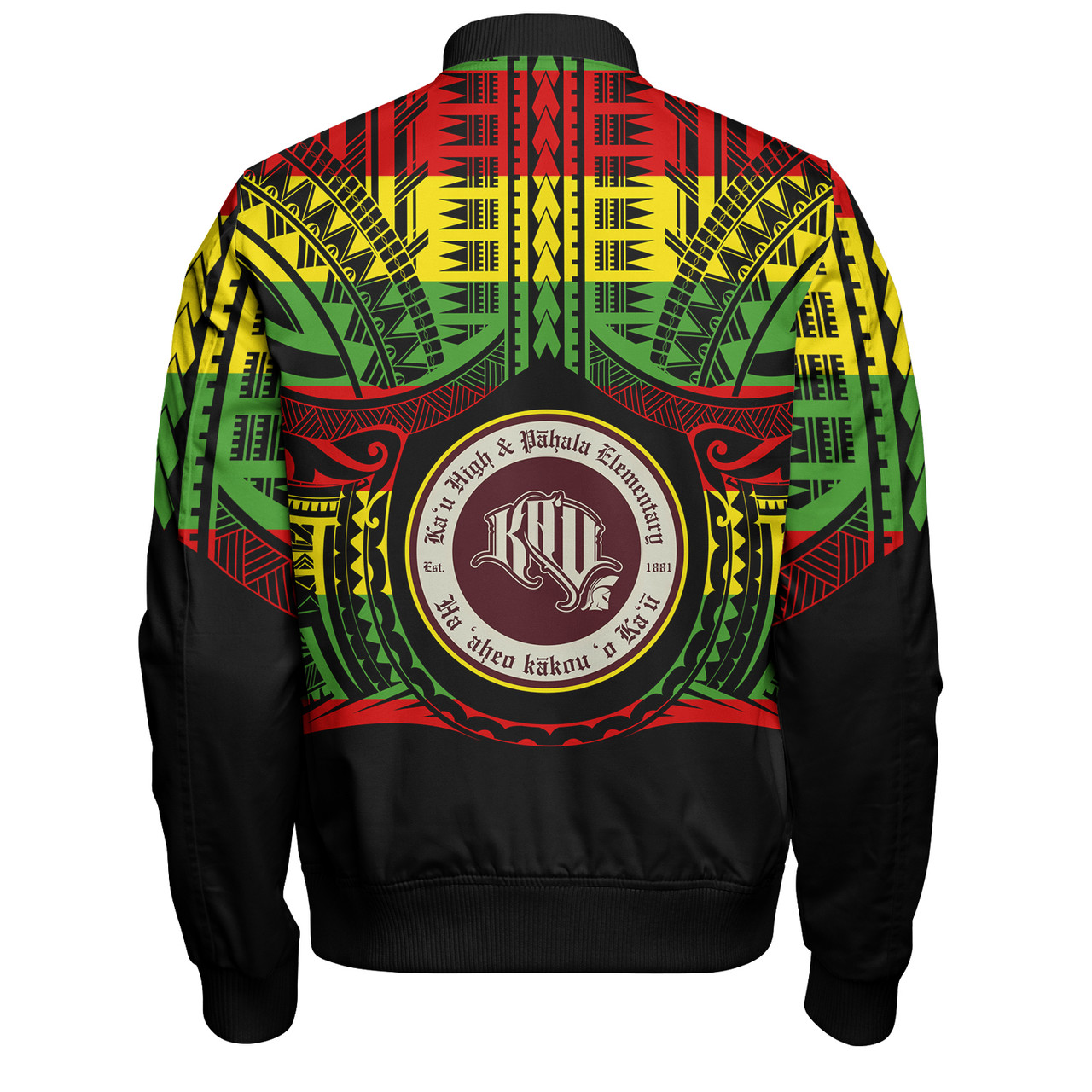 Hawaii Bomber Jacket Kaʻū High & Pāhala Elementary School Reggae Color Polynesian