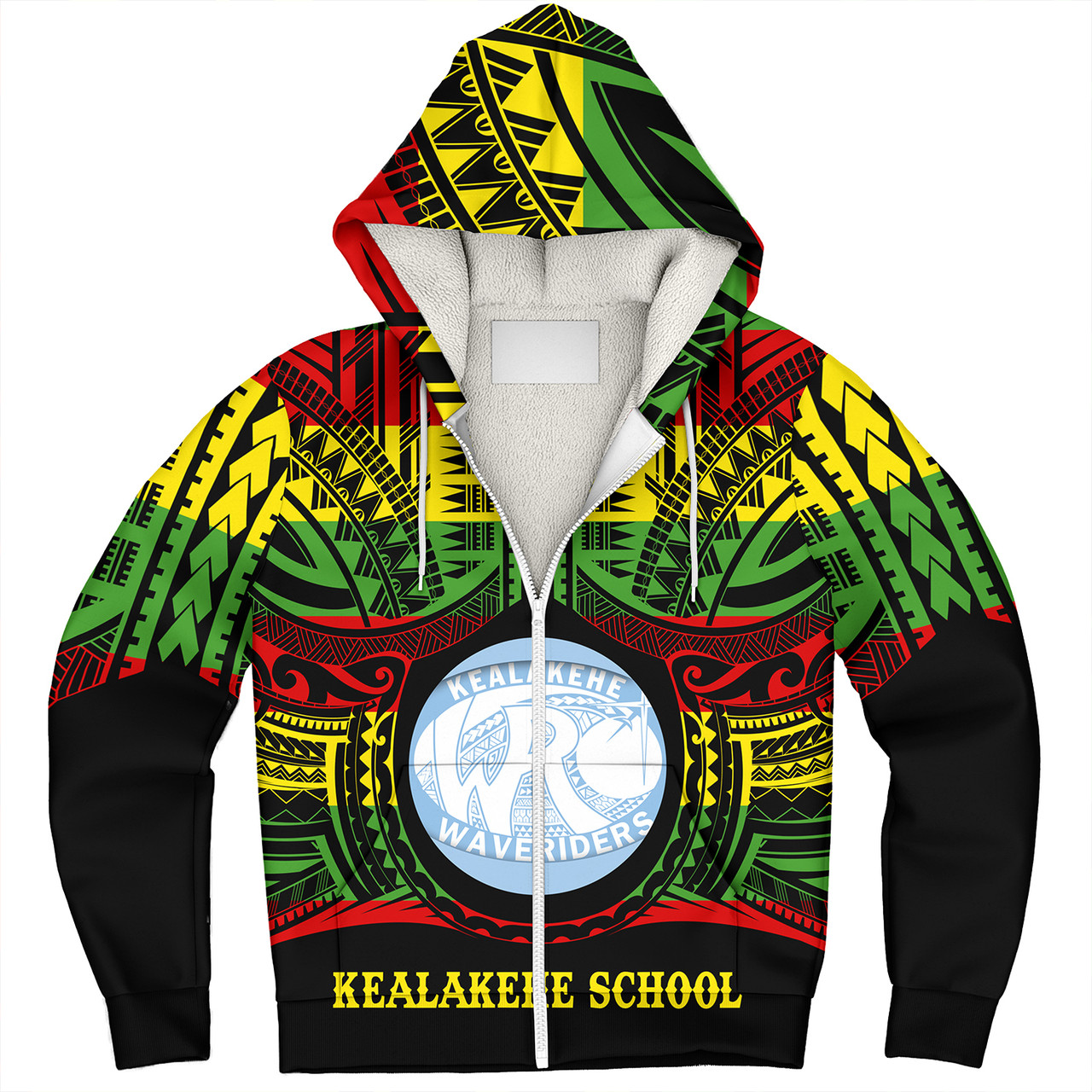 Hawaii Sherpa Hoodie Kealakehe High School Reggae Color Polynesian