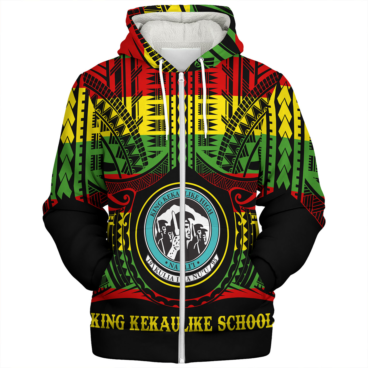 Hawaii Sherpa Hoodie King Kekaulike High School Reggae Color Polynesian