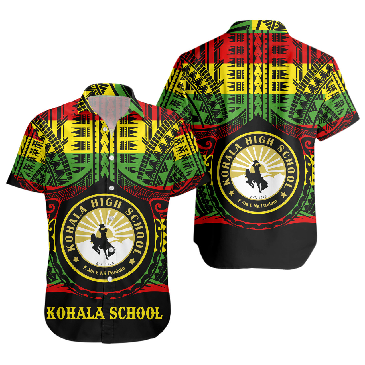 Hawaii Short Sleeve Shirt Kohala High School Reggae Color Polynesian