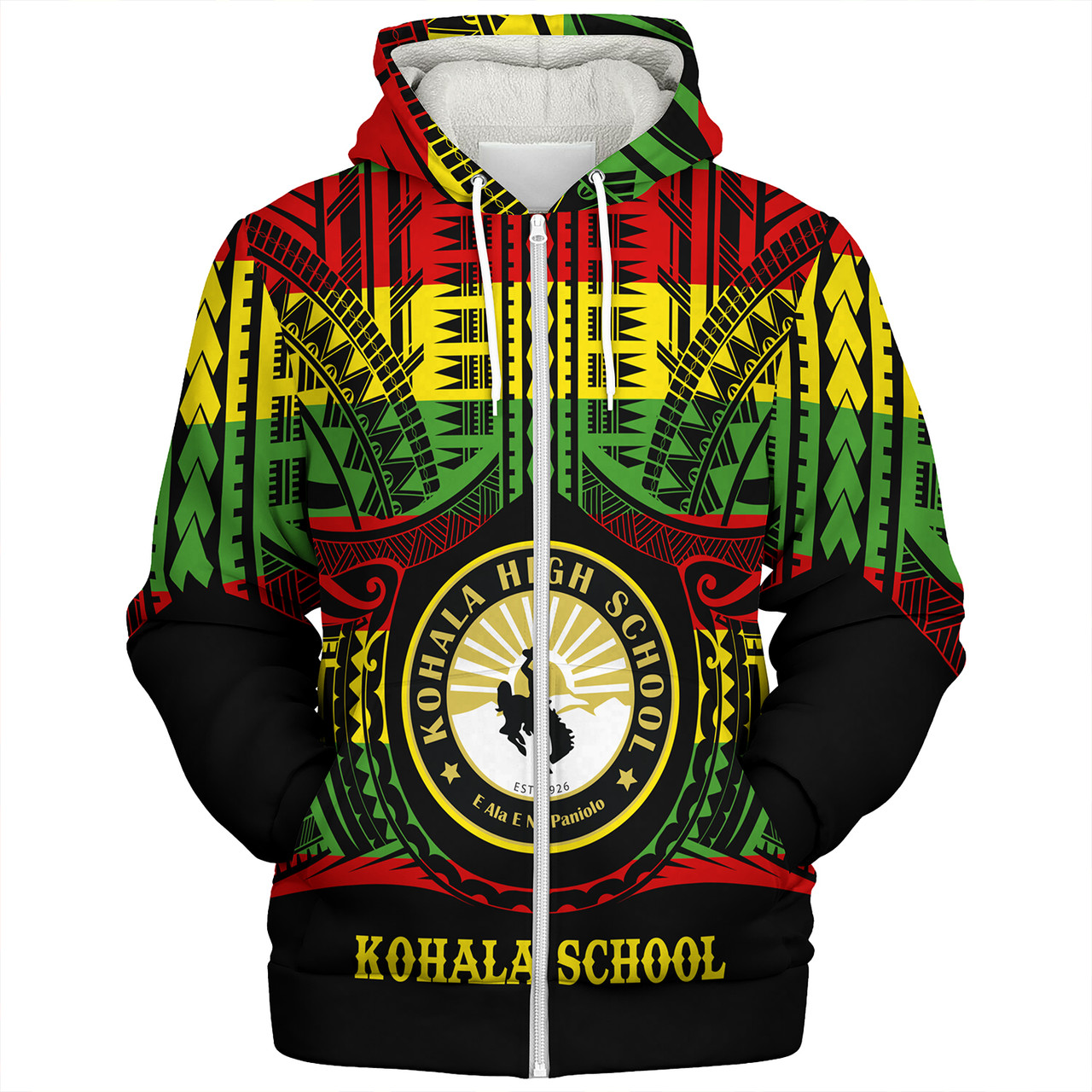 Hawaii Sherpa Hoodie Kohala High School Reggae Color Polynesian