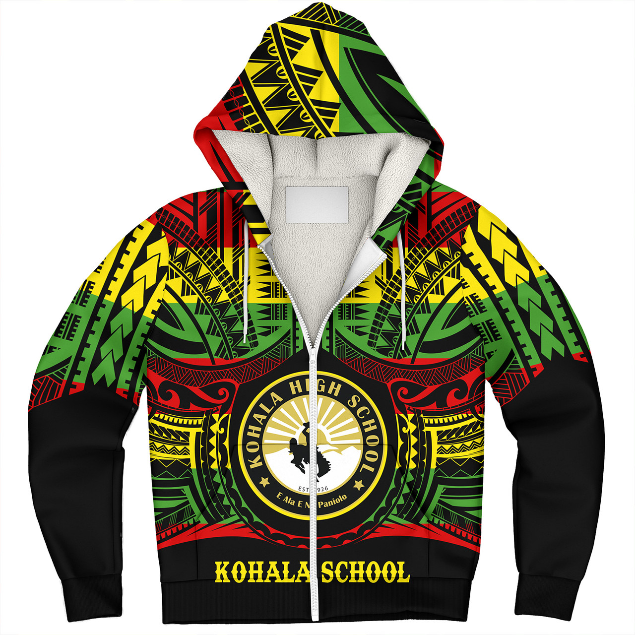 Hawaii Sherpa Hoodie Kohala High School Reggae Color Polynesian