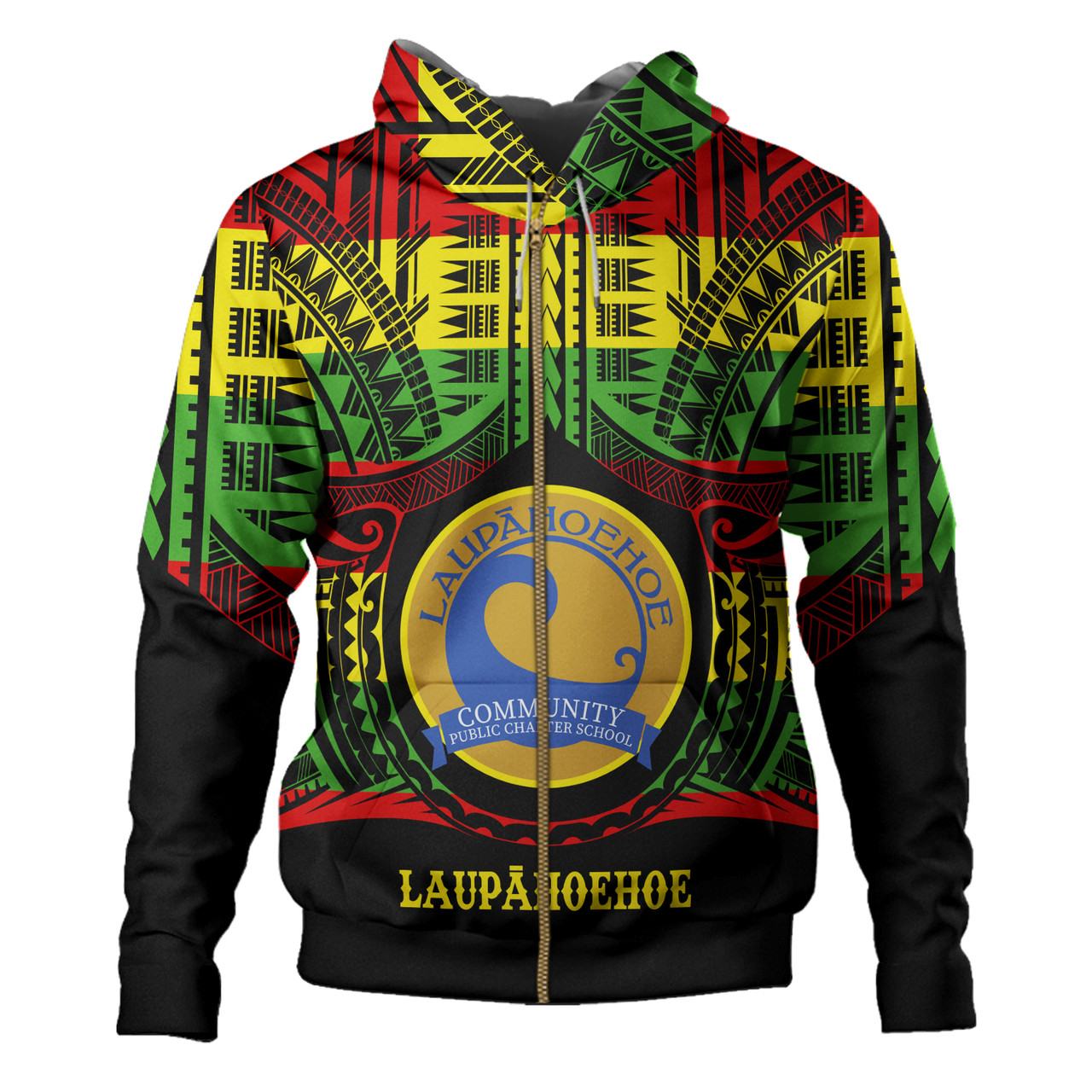 Hawaii Hoodie Laupāhoehoe Community Public Charter School Reggae Color Polynesian