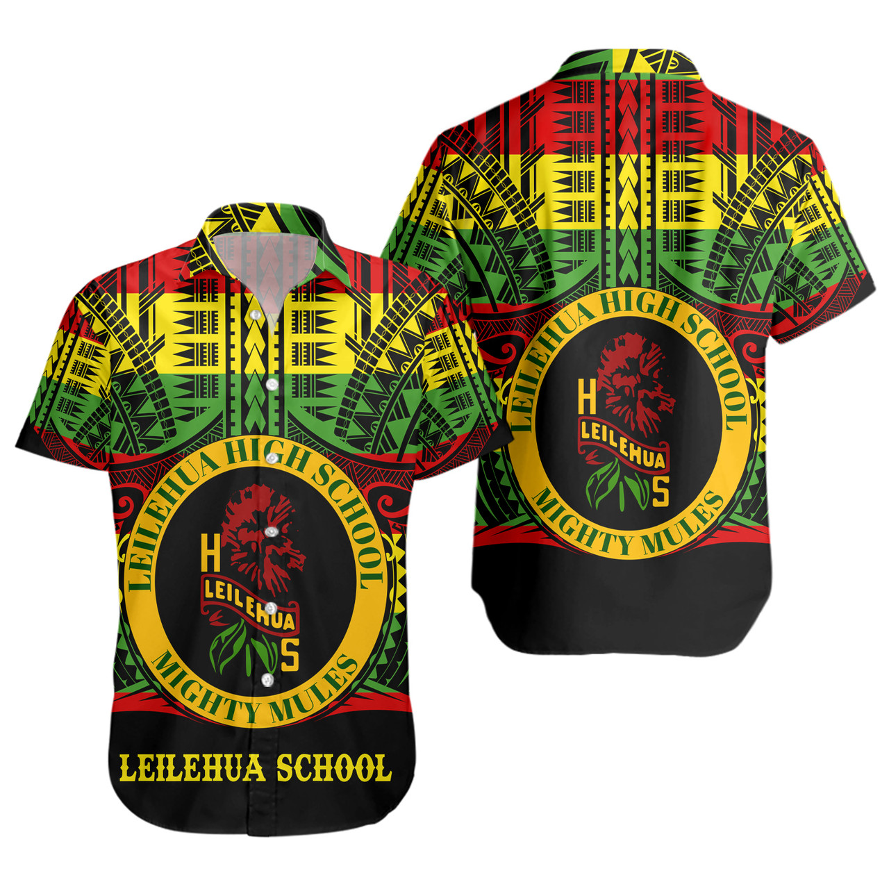 Hawaii Short Sleeve Shirt Leilehua High School Reggae Color Polynesian