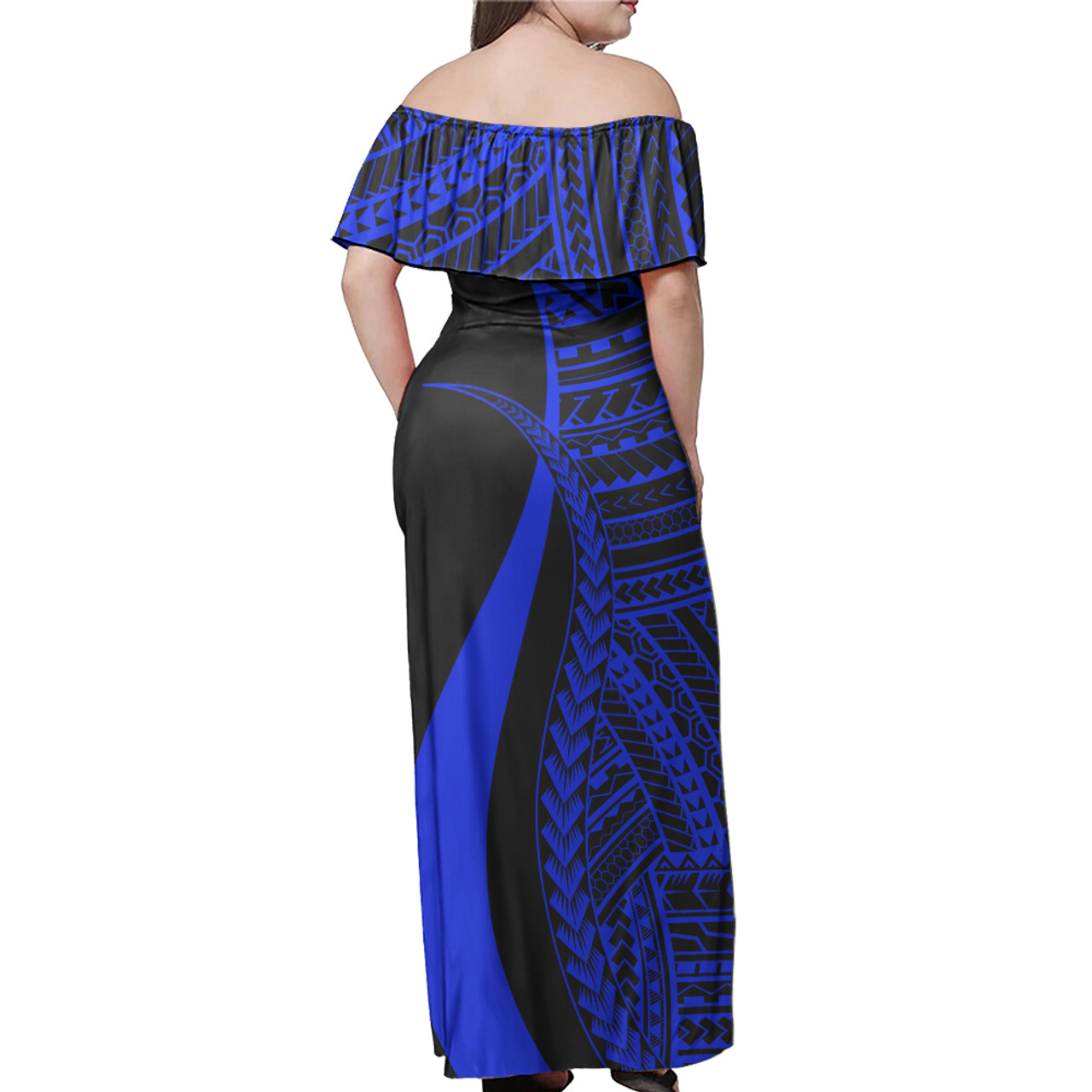 American Samoa Custom Personalised Woman Off Shoulder Long Dress Polynesian Tentacle Tribal Pattern