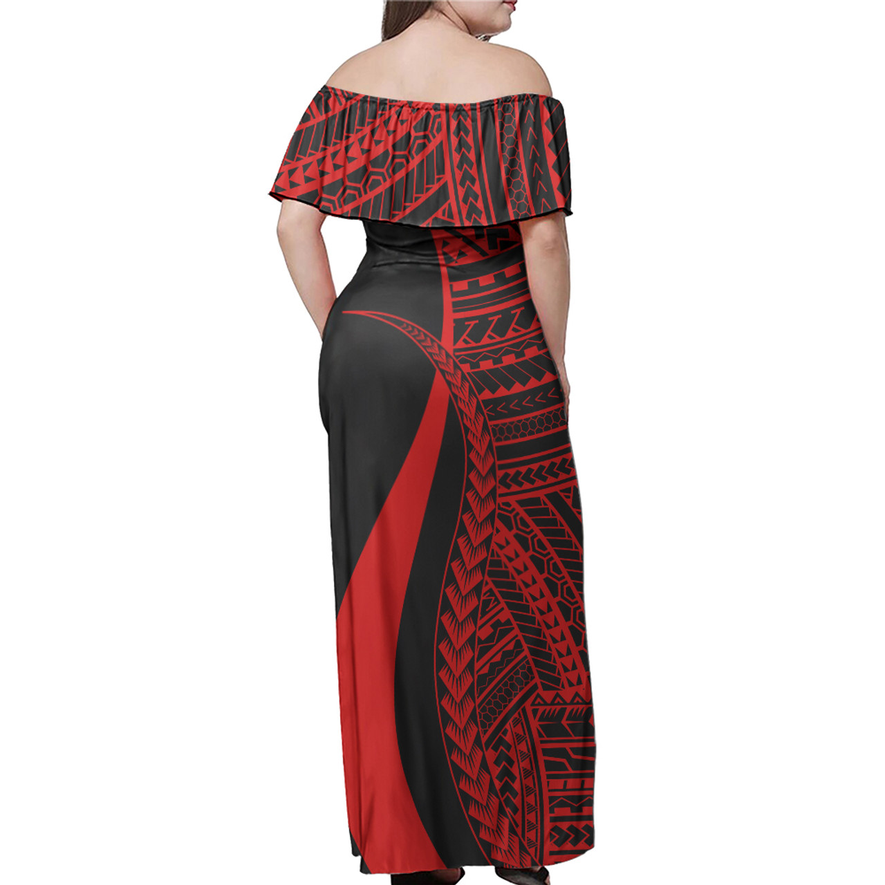 Cook Islands Custom Personalised Woman Off Shoulder Long Dress Polynesian Tentacle Tribal Pattern