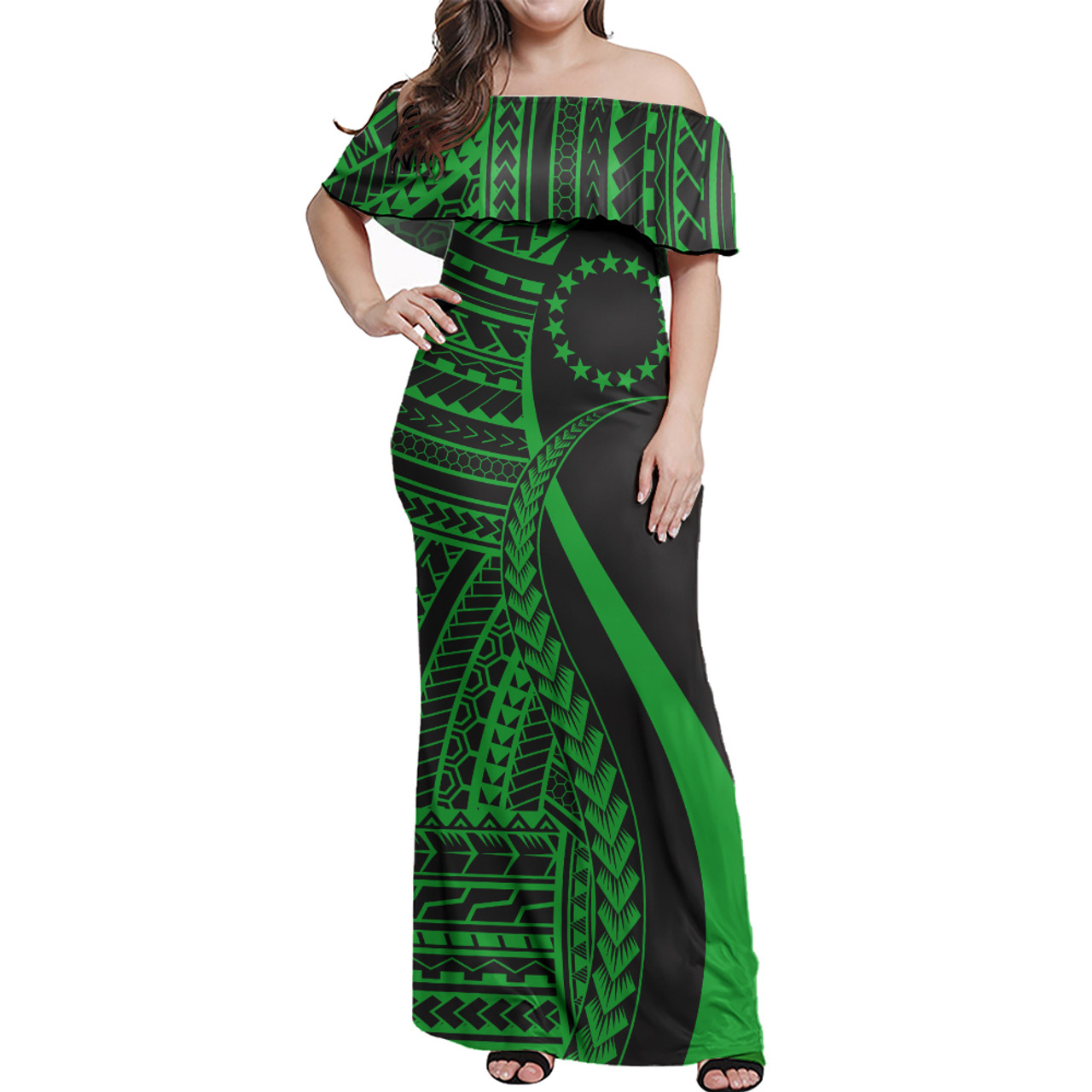 Cook Islands Custom Personalised Woman Off Shoulder Long Dress Polynesian Tentacle Tribal Pattern