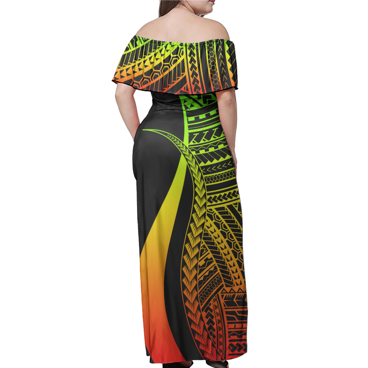 Cook Islands Custom Personalised Woman Off Shoulder Long Dress Polynesian Tentacle Tribal Pattern