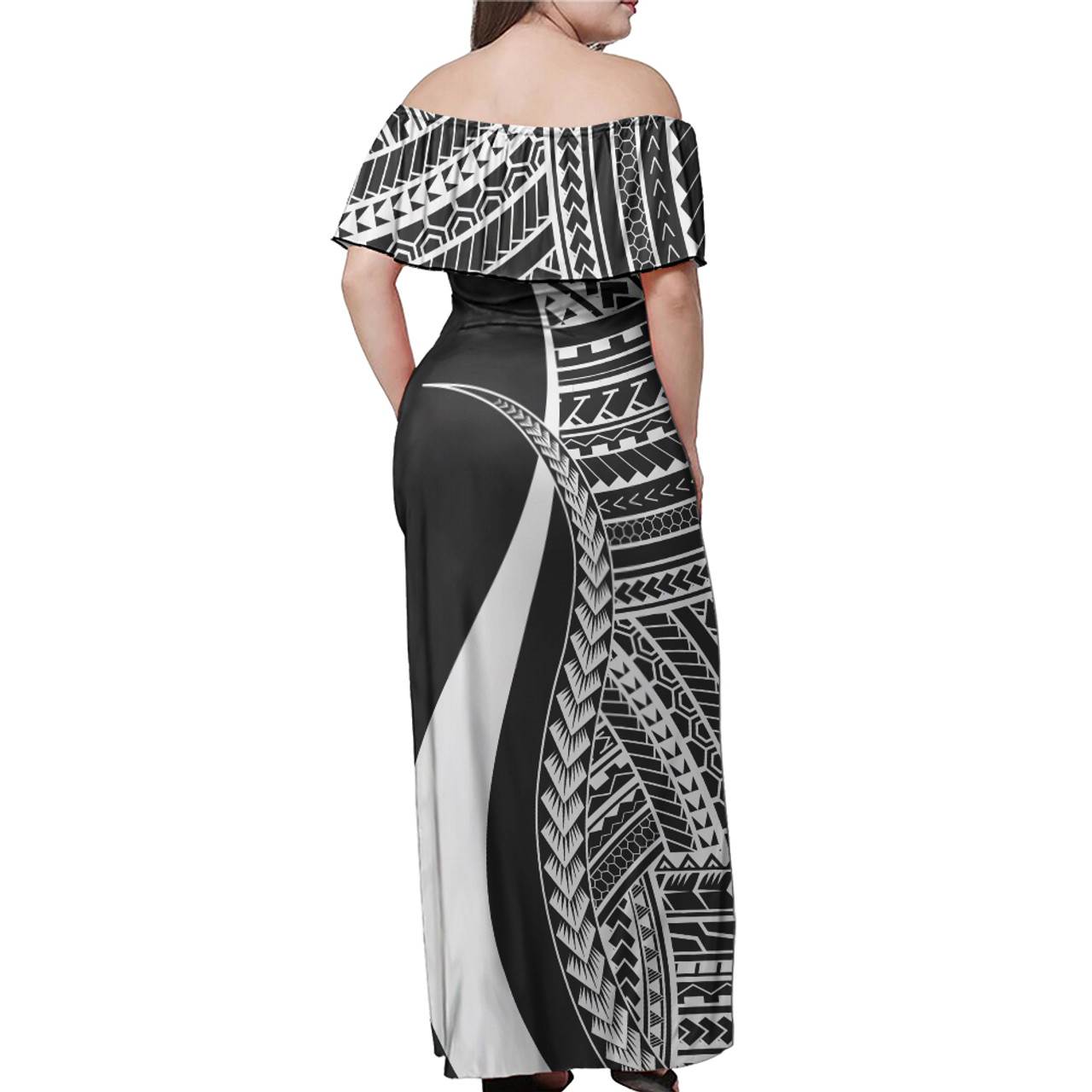 Tonga Custom Personalised Woman Off Shoulder Long Dress Polynesian Tentacle Tribal Pattern