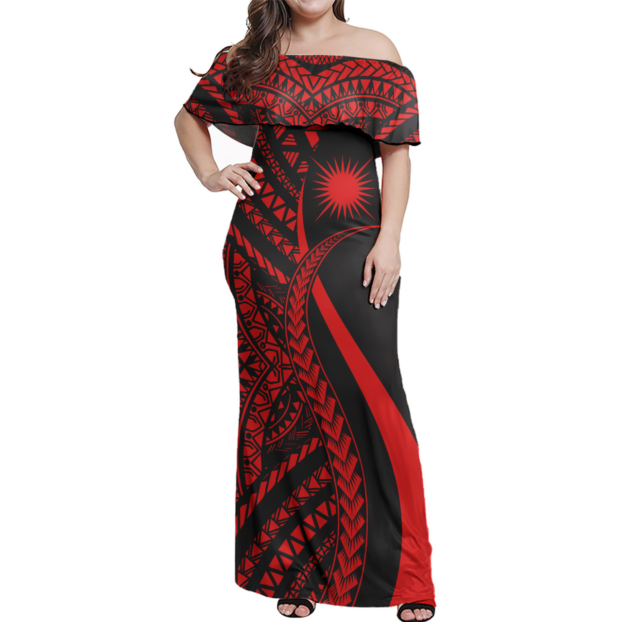 Marshall Islands Custom Personalised Woman Off Shoulder Long Dress Micronesian Tentacle Tribal Pattern