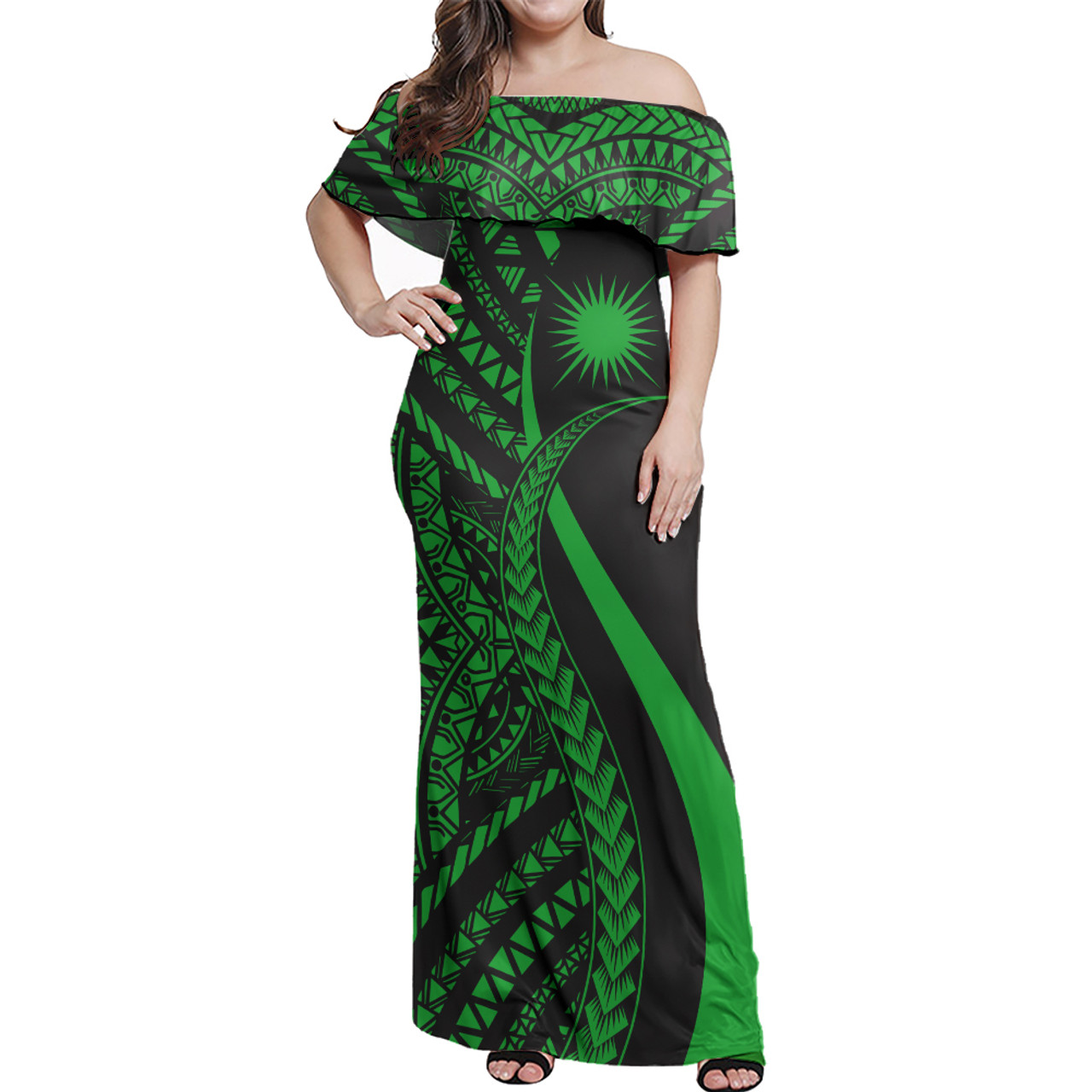 Marshall Islands Custom Personalised Woman Off Shoulder Long Dress Micronesian Tentacle Tribal Pattern