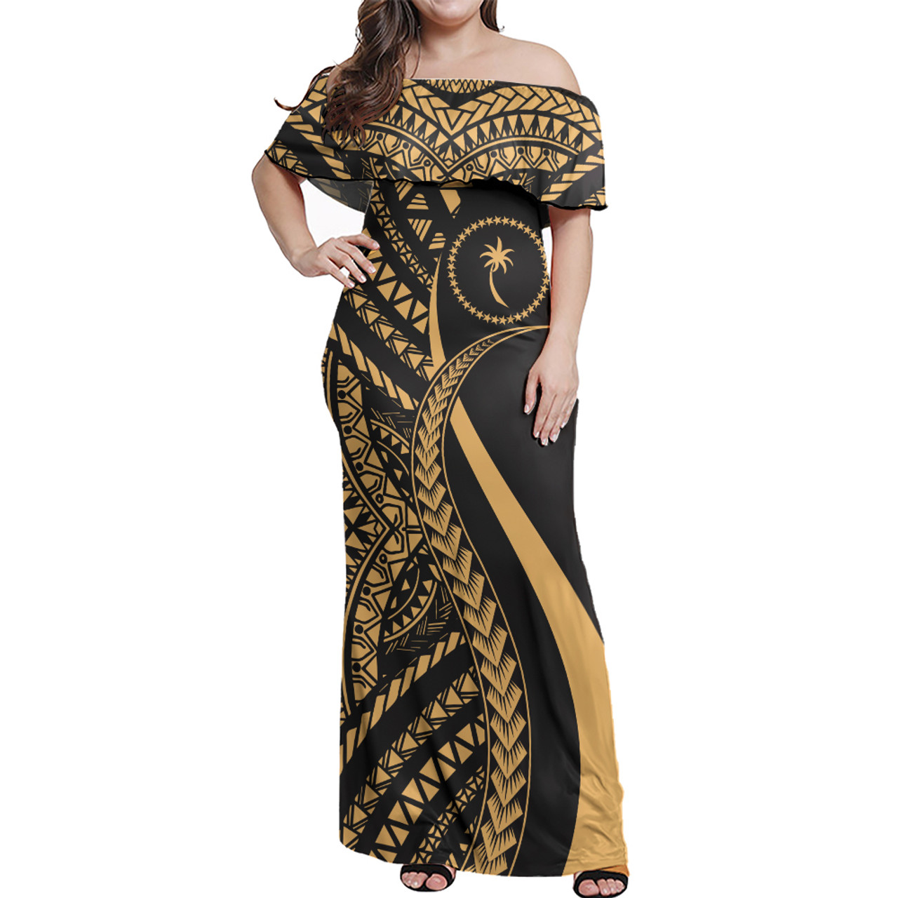 Chuuk Custom Personalised Woman Off Shoulder Long Dress Micronesian Tentacle Tribal Pattern