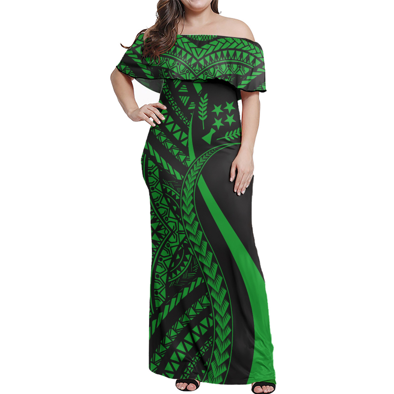 Kosrae Custom Personalised Woman Off Shoulder Long Dress Micronesian Tentacle Tribal Pattern