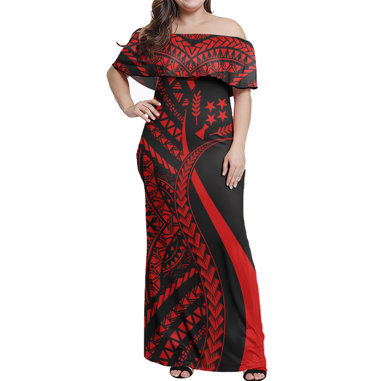 Kosrae Custom Personalised Woman Off Shoulder Long Dress Micronesian Tentacle Tribal Pattern