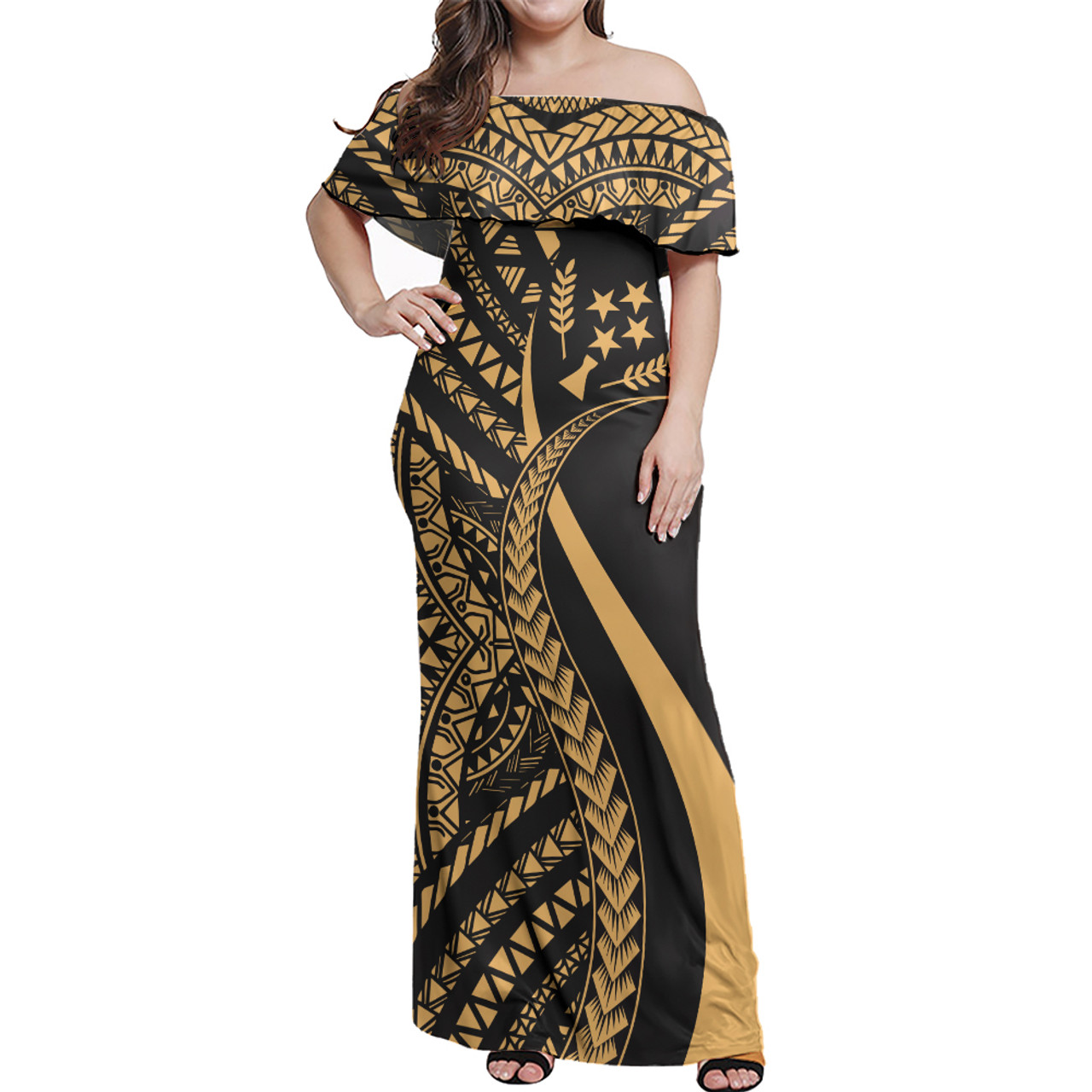 Kosrae Custom Personalised Woman Off Shoulder Long Dress Micronesian Tentacle Tribal Pattern