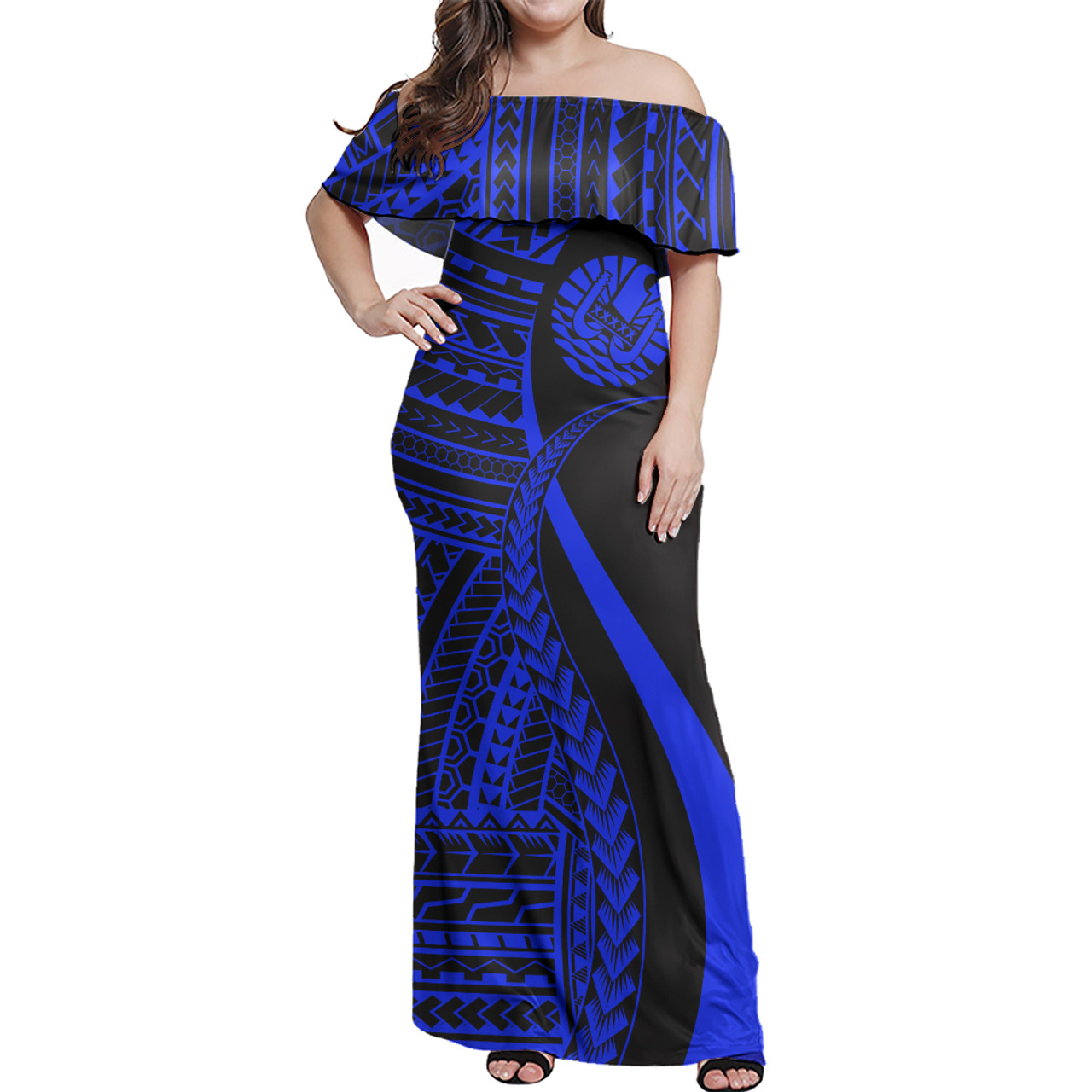 Tahiti Custom Personalised Woman Off Shoulder Long Dress Polynesian ...