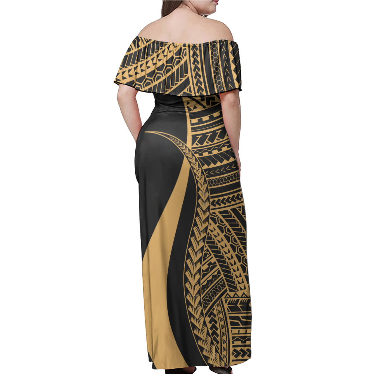 Tahiti Custom Personalised Woman Off Shoulder Long Dress Polynesian Tentacle Tribal Pattern