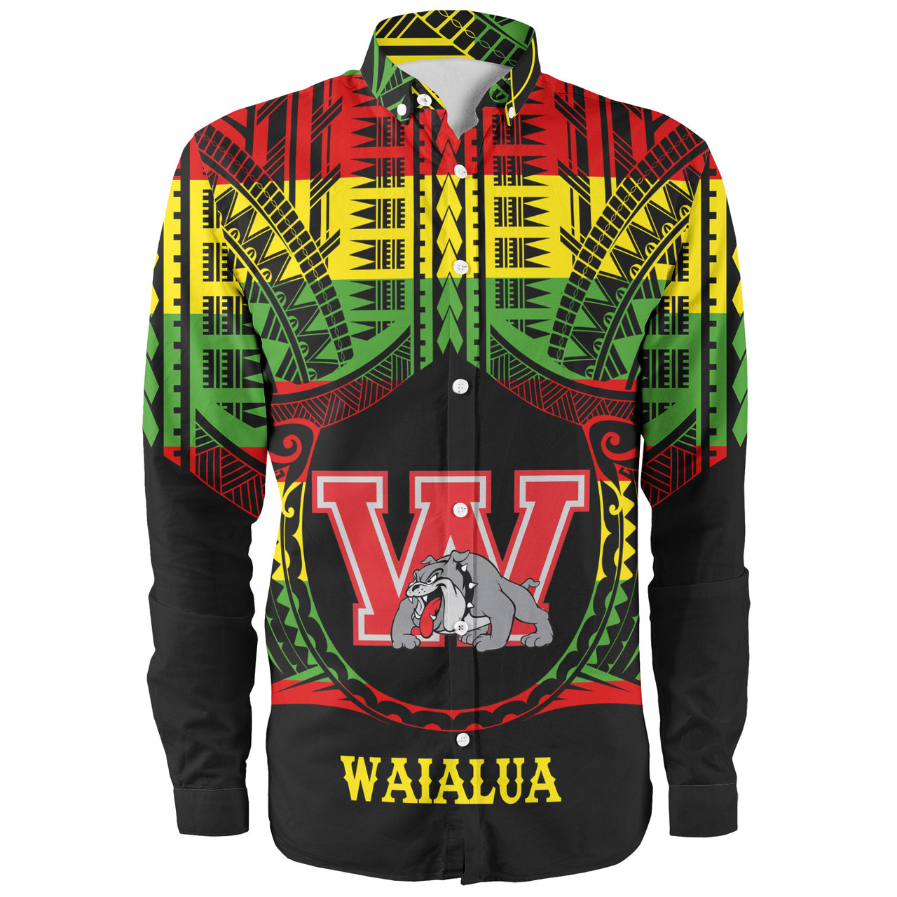 Hawaii Long Sleeve Shirt Waialua High and Intermediate School Reggae Color Polynesian