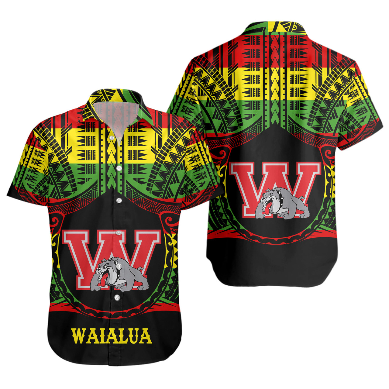 Hawaii Short Sleeve Shirt Waialua High and Intermediate School Reggae Color Polynesian