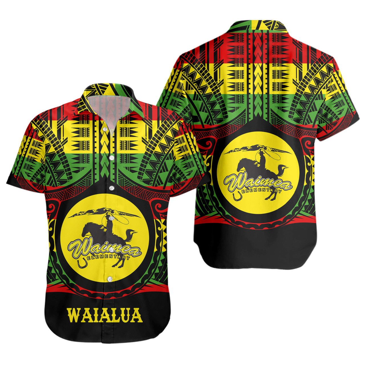 Hawaii Short Sleeve Shirt Waimea Elementary School Reggae Color Polynesian