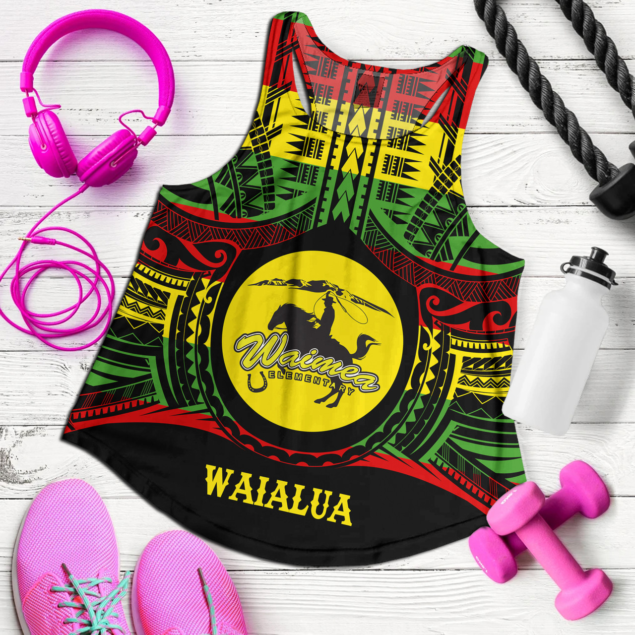 Hawaii Women Tank Waimea Elementary School Reggae Color Polynesian