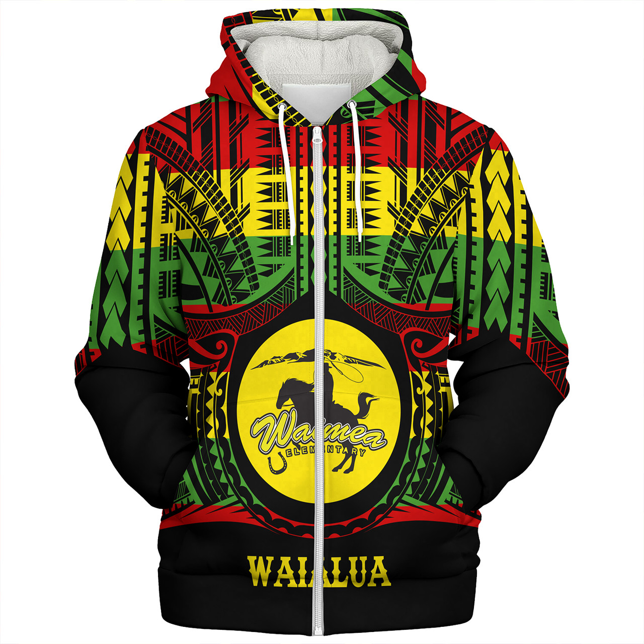 Hawaii Sherpa Hoodie Waimea High School Reggae Color Polynesian