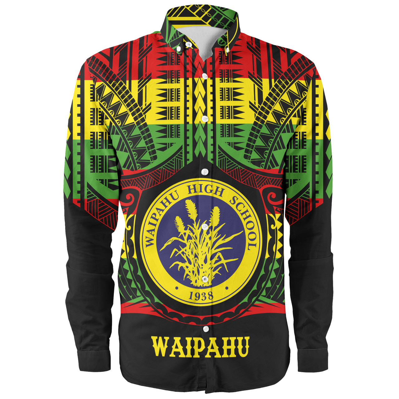 Hawaii Long Sleeve Shirt Waipahu High School Reggae Color Polynesian