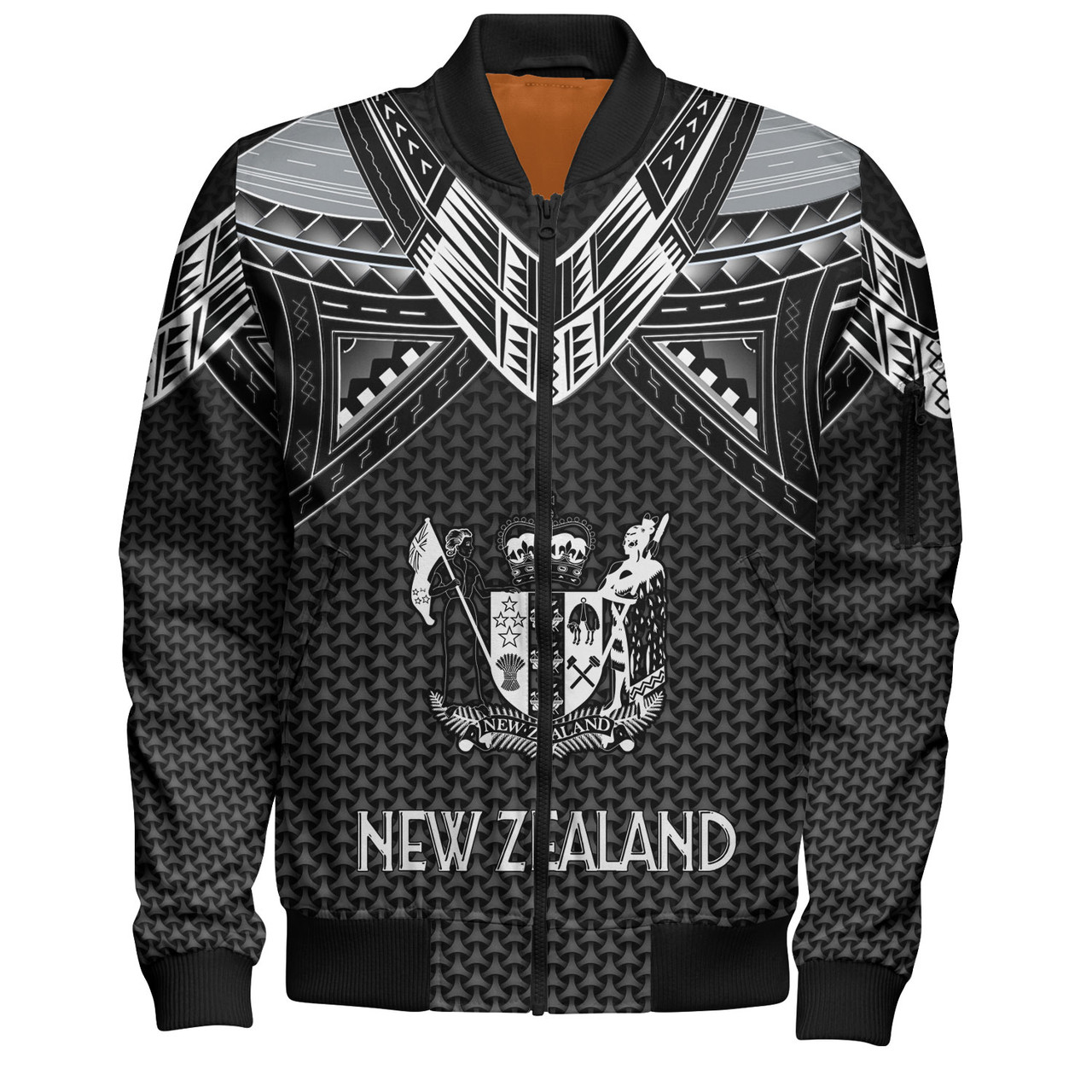 New Zealand Custom Personalised Bomber Jacket Polynesian Tribal Tattoo