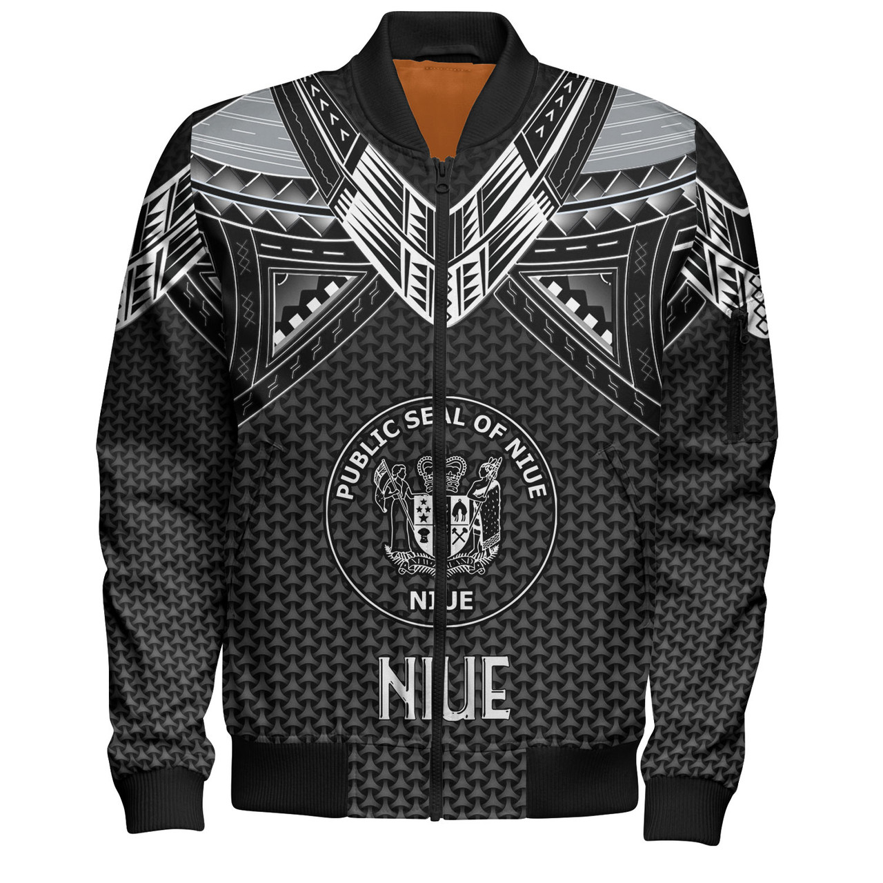 Niue Custom Personalised Bomber Jacket Polynesian Tribal Tattoo