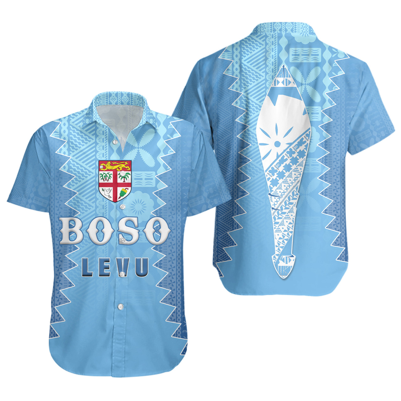 Fiji Short Sleeve Shirt Boso Levu With Fijian War Club Polynesian