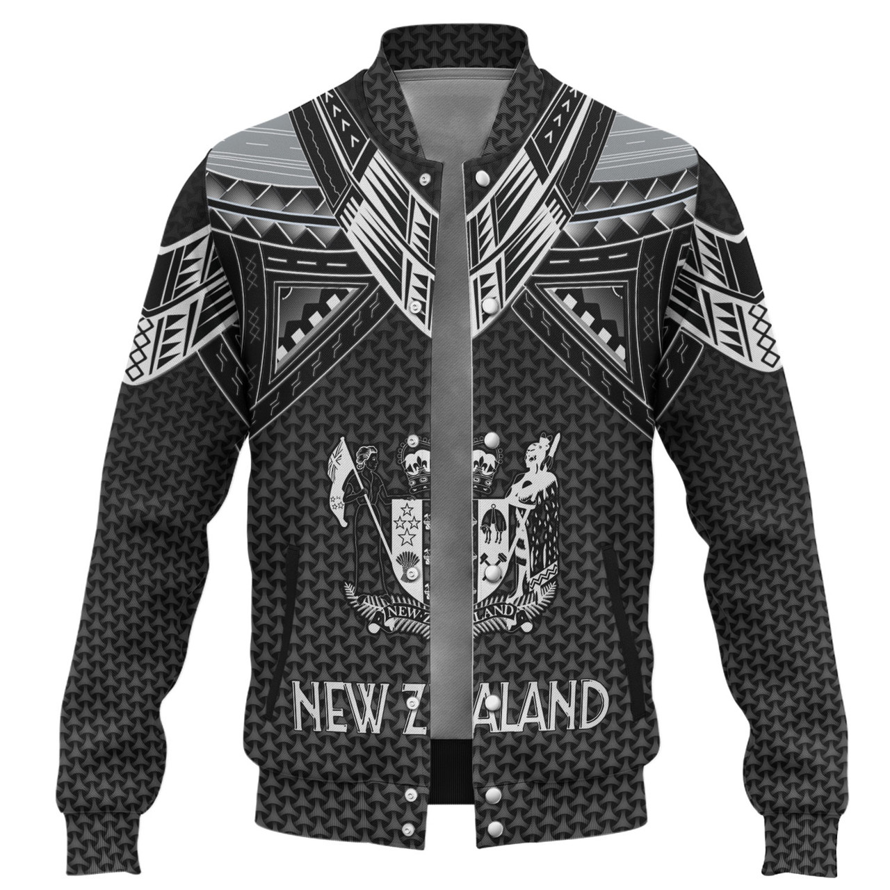 New Zealand Custom Personalised Baseball Jacket Polynesian Tribal Tattoo