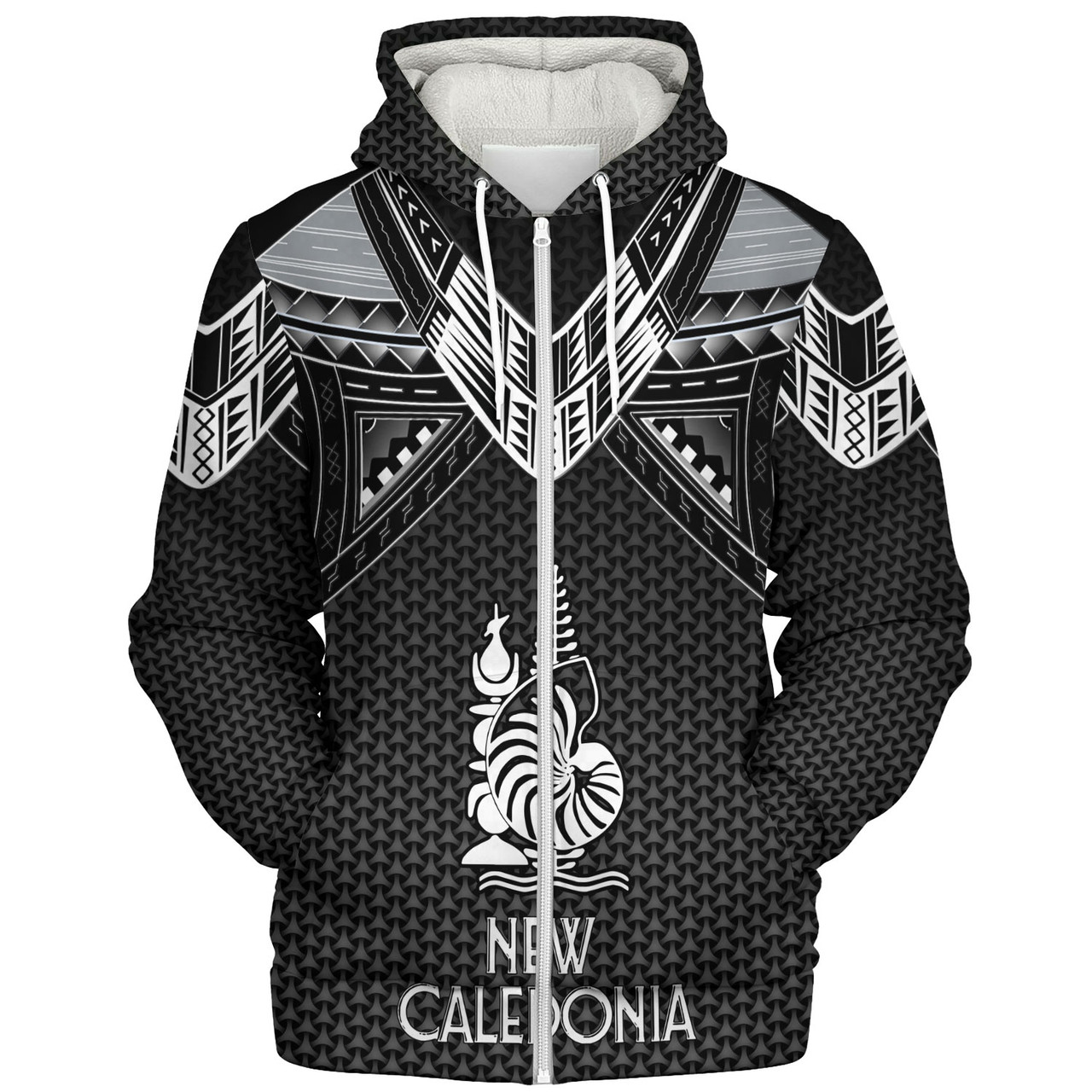 New Caledonia Custom Personalised Sherpa Hoodie Polynesian Tribal Tattoo