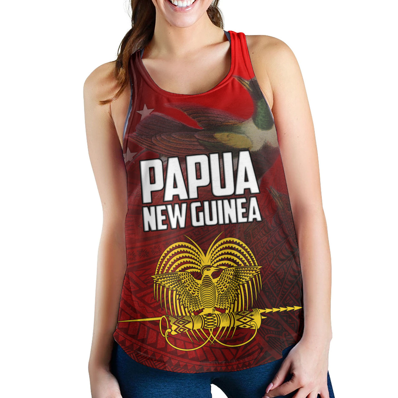 Papua New Guinea Women Tank Paradisaea Bird Traditional Patterns Style