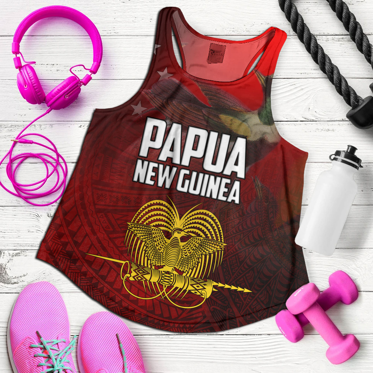 Papua New Guinea Women Tank Paradisaea Bird Traditional Patterns Style