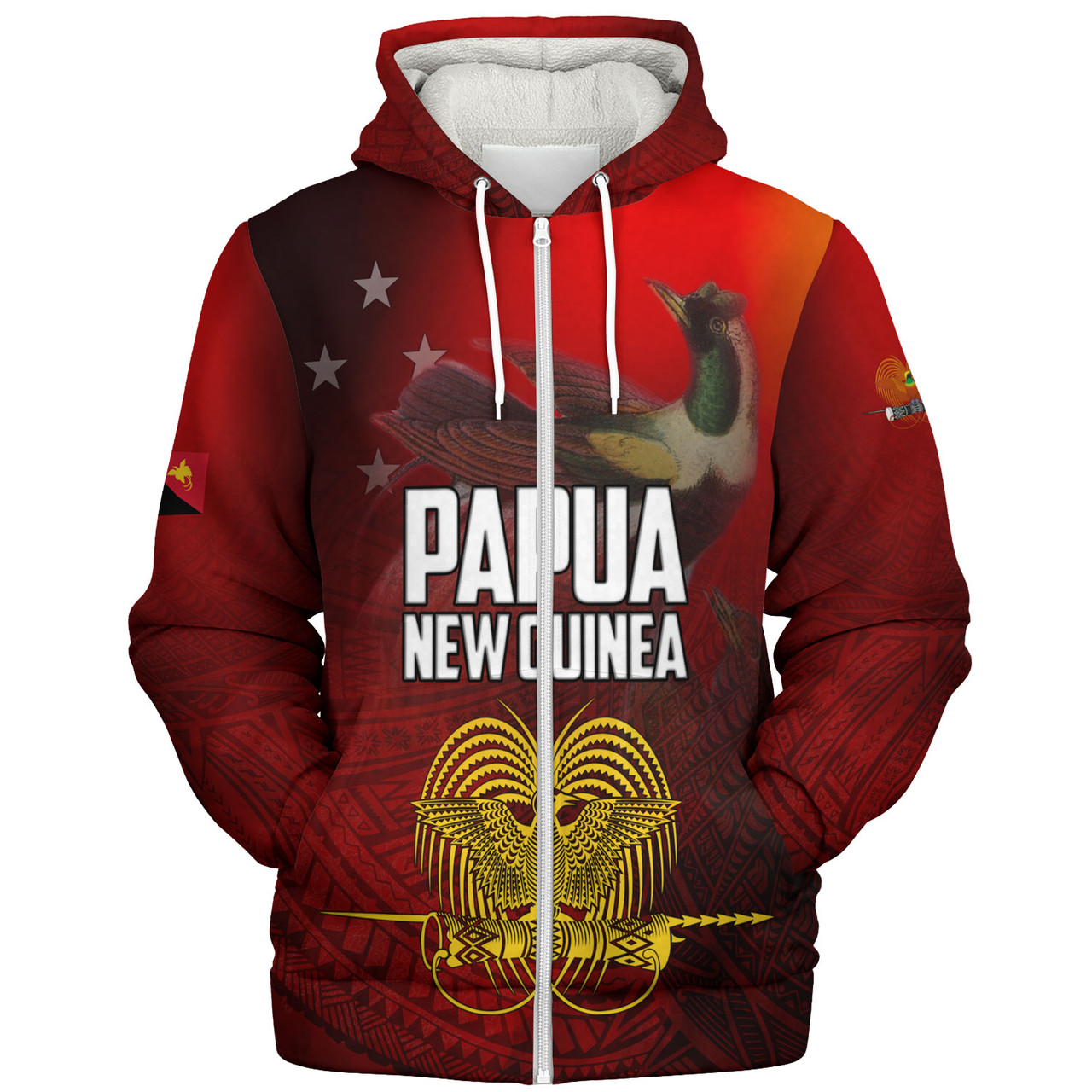 Papua New Guinea Sherpa Hoodie Paradisaea Bird Traditional Patterns Style