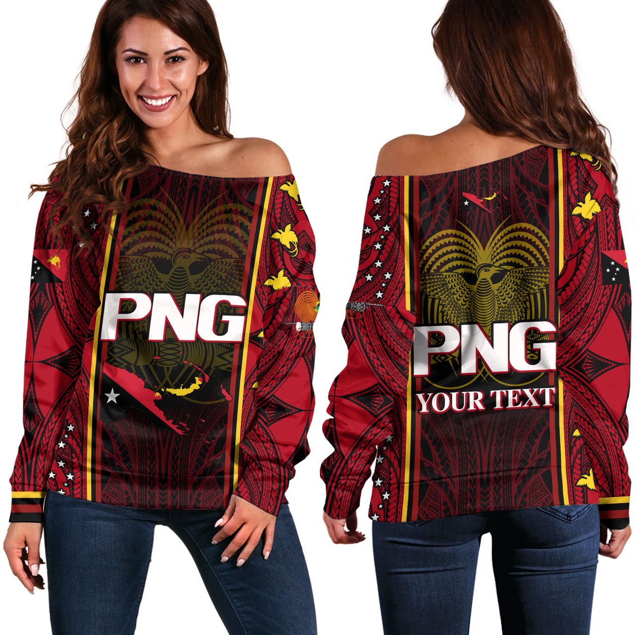 Papua New Guinea Custom Personalised Off Shoulder Sweatshirt  Seal And Map Tribal Traditional Patterns